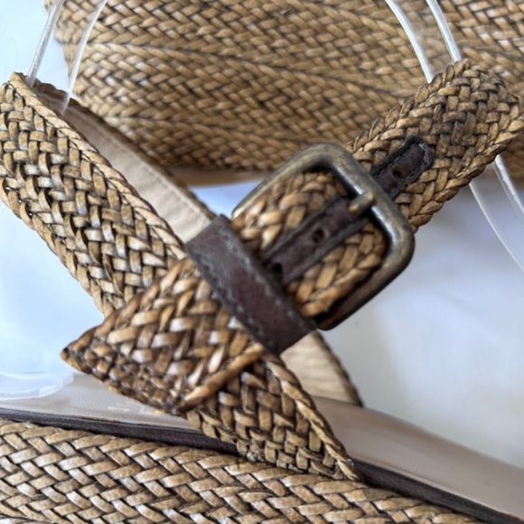 Stuart Weitzman Raffia Tan Ankle Strap Wedge Heel Sandals - Picture 6 of 13
